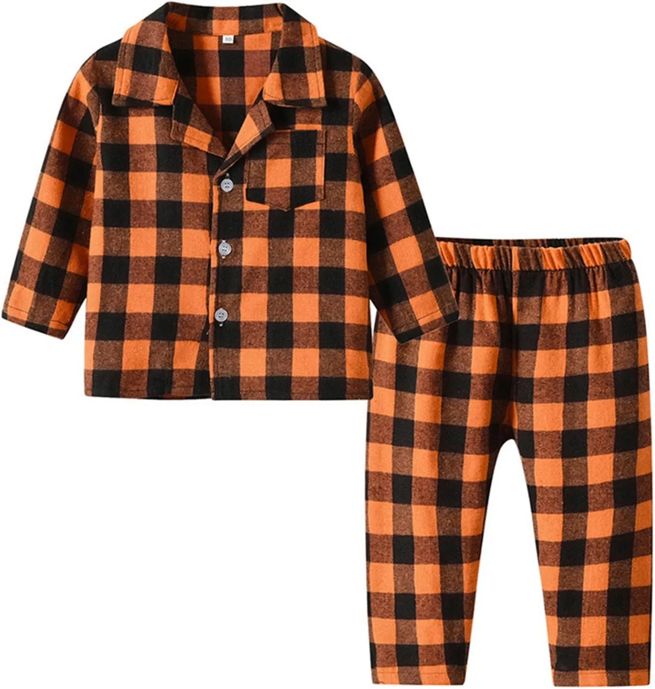 Boys' ajama Set Kids Toddler Plaid Button Down js Long Sleeve leepwear Tops Pants Baby Cotton oungewear Outfit