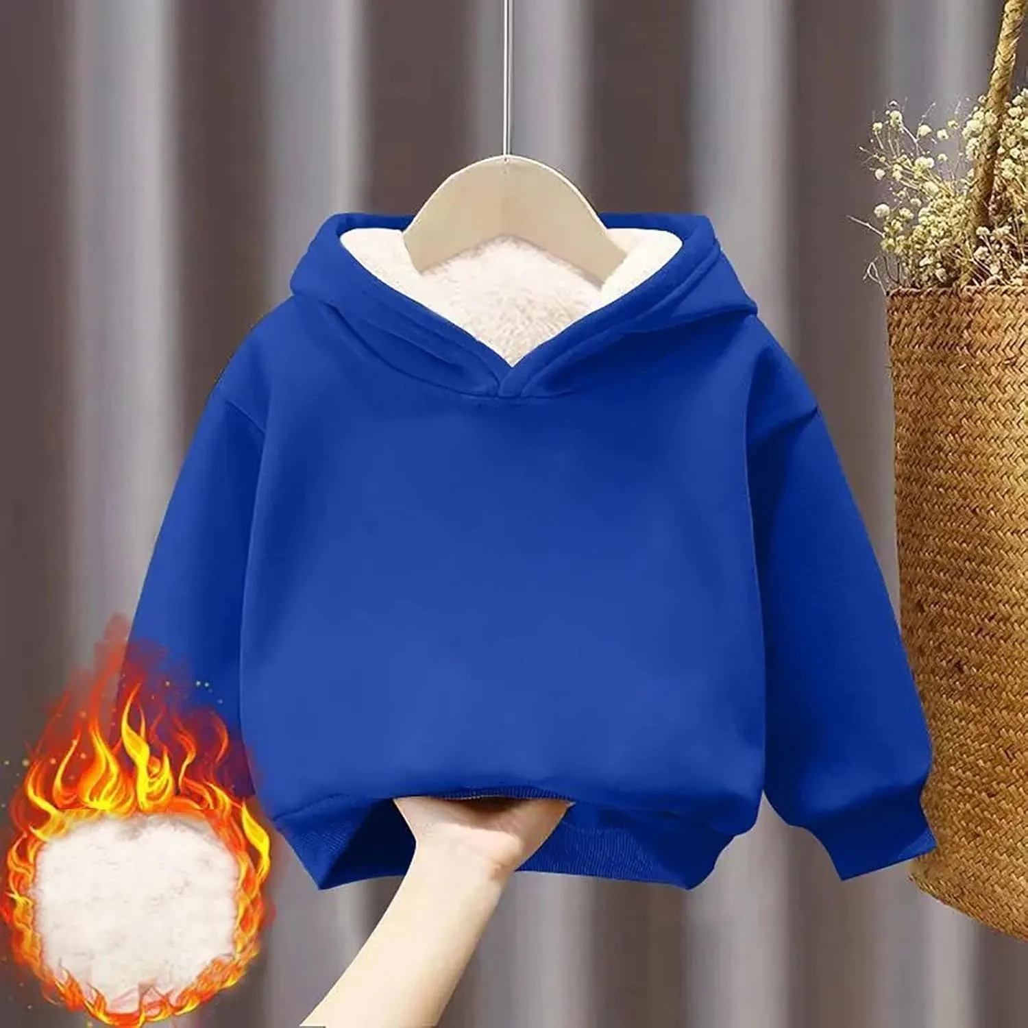 Boys Girls Fleece Lined Sherpa Hoodie Kids Warm Winter Hoodies Thicken Pullover Hooded Sweatshirt Sweater
