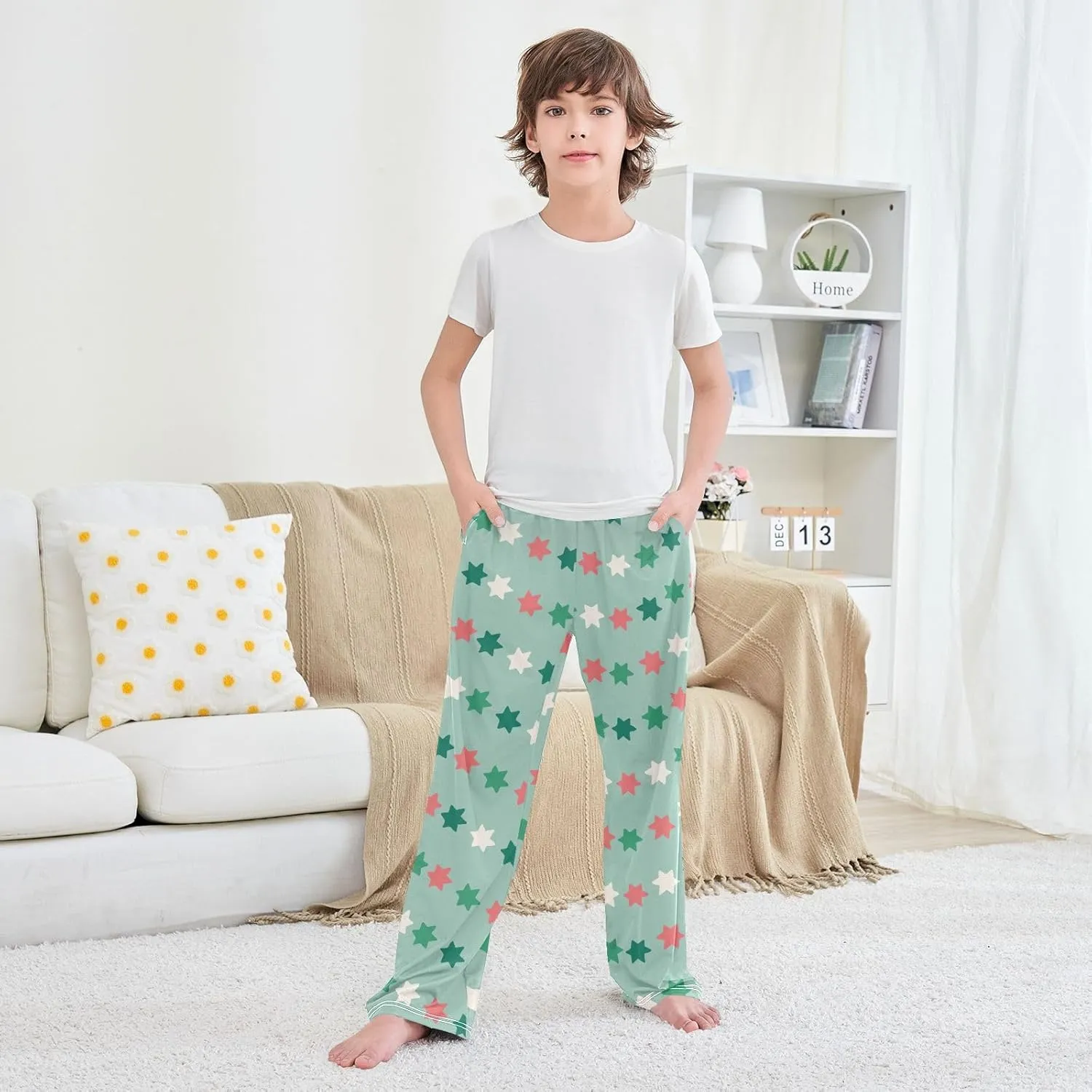 Boys' Pants Christmas Star Long Bottoms Jogger Pants Elastic Waist Trousers with Pockets S-XL
