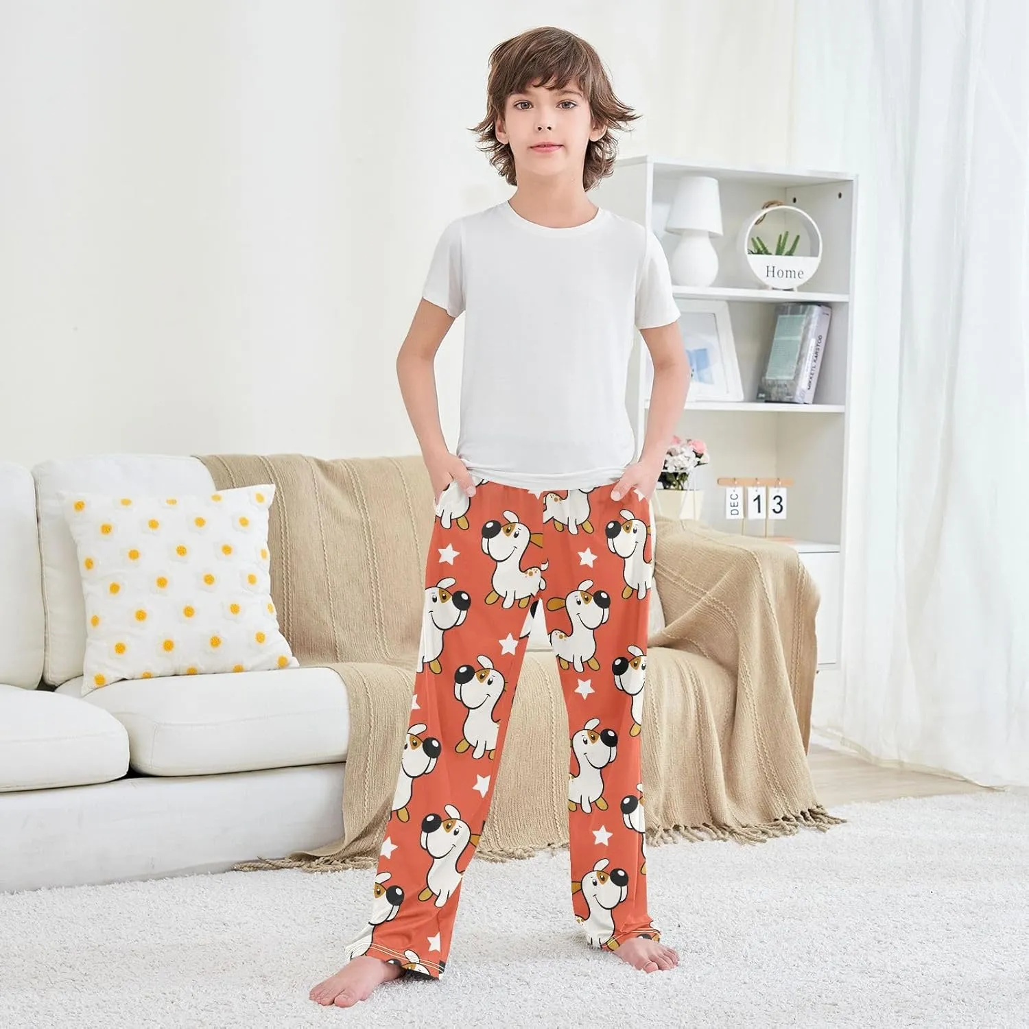 Boys' Pants Funny Dog Stars Red Long Bottoms Jogger Pants Elastic Waist Trousers with Pockets S-XL