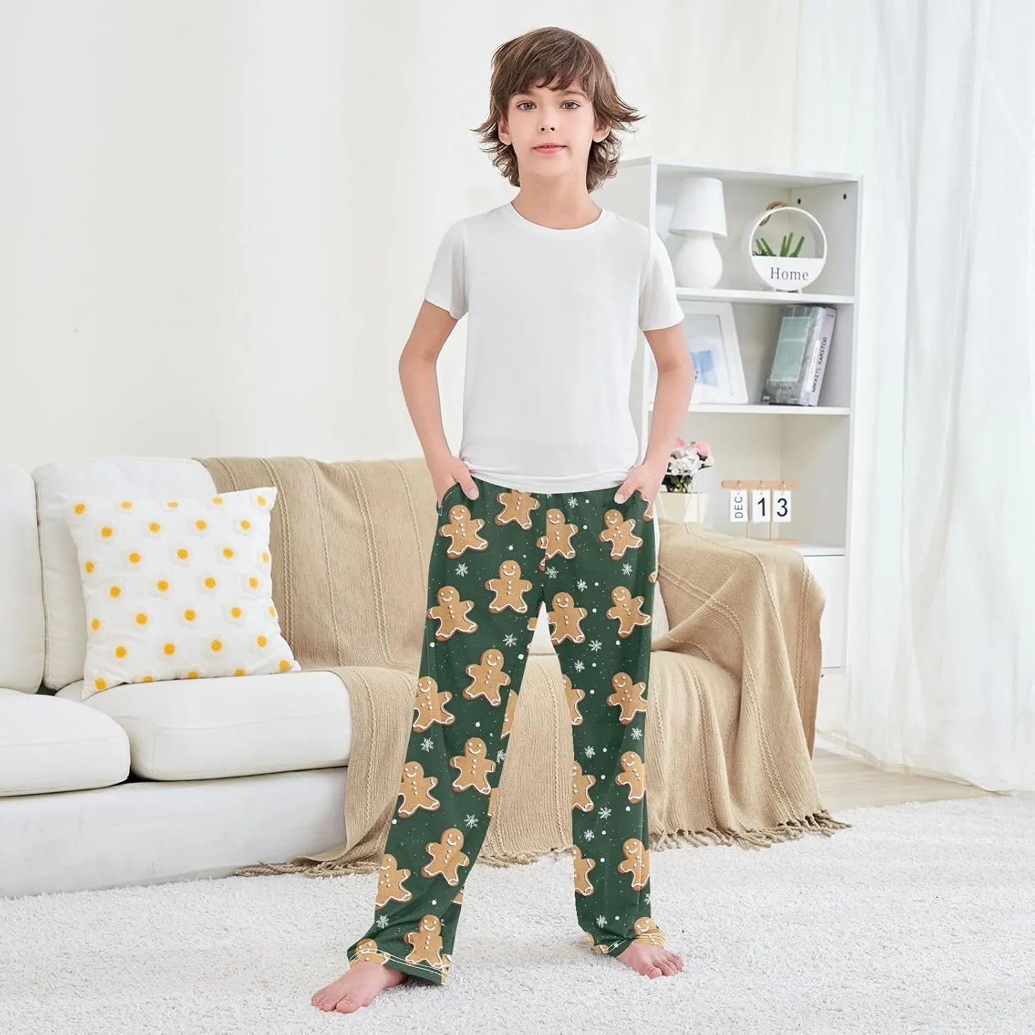 Boys' Pants Star Gingerbread Man Dark Green Long Bottoms Jogger Pants Elastic Waist Trousers with Pockets S-XL