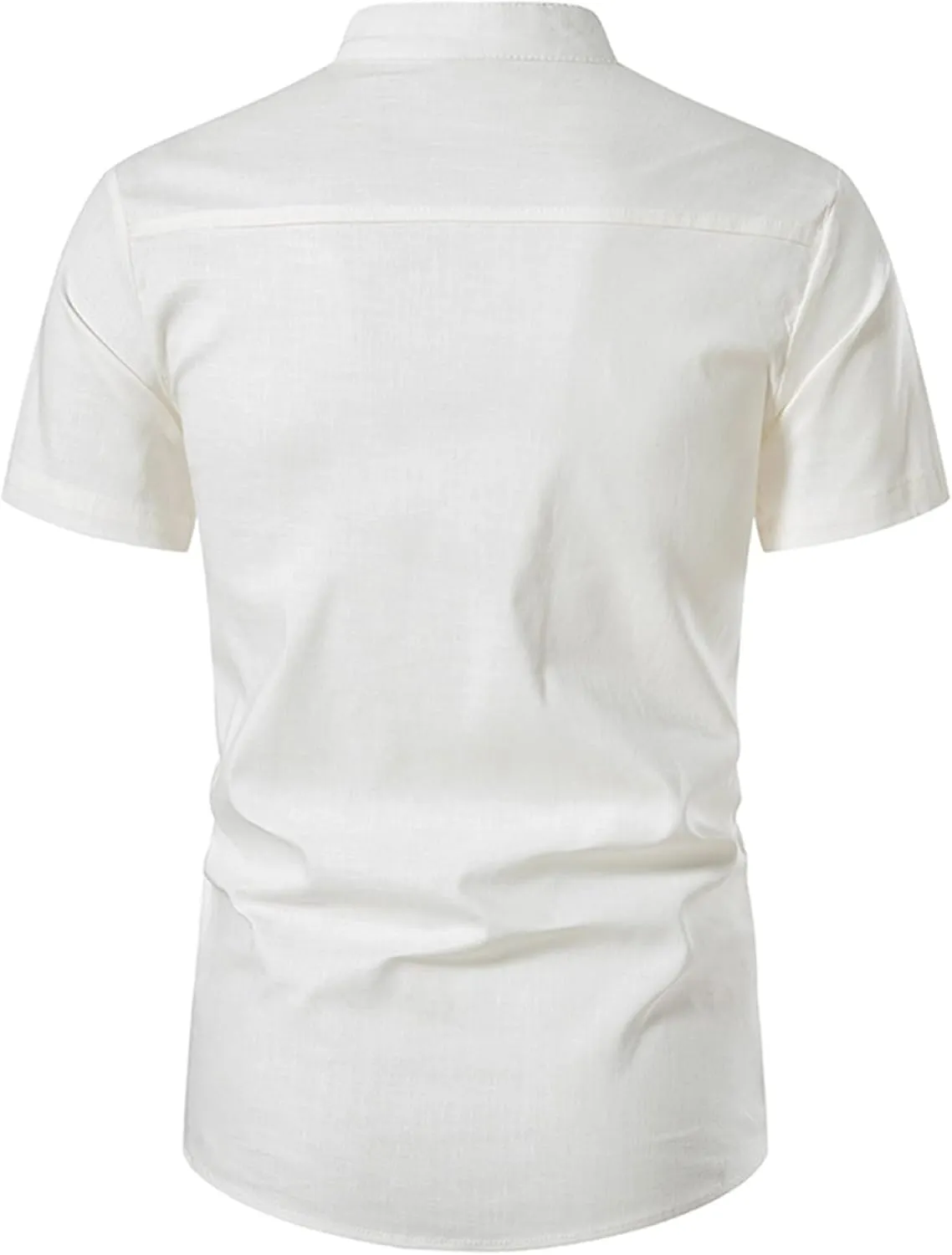 Button Down Short Sleeve Linen Shirts Summer Casual Cotton Beach Shirts Lightweight Banded Collar Henley Shirt