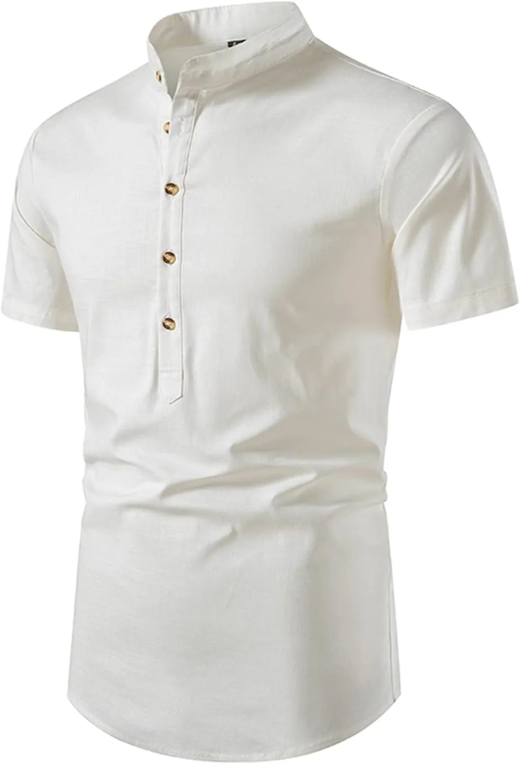 Button Down Short Sleeve Linen Shirts Summer Casual Cotton Beach Shirts Lightweight Banded Collar Henley Shirt
