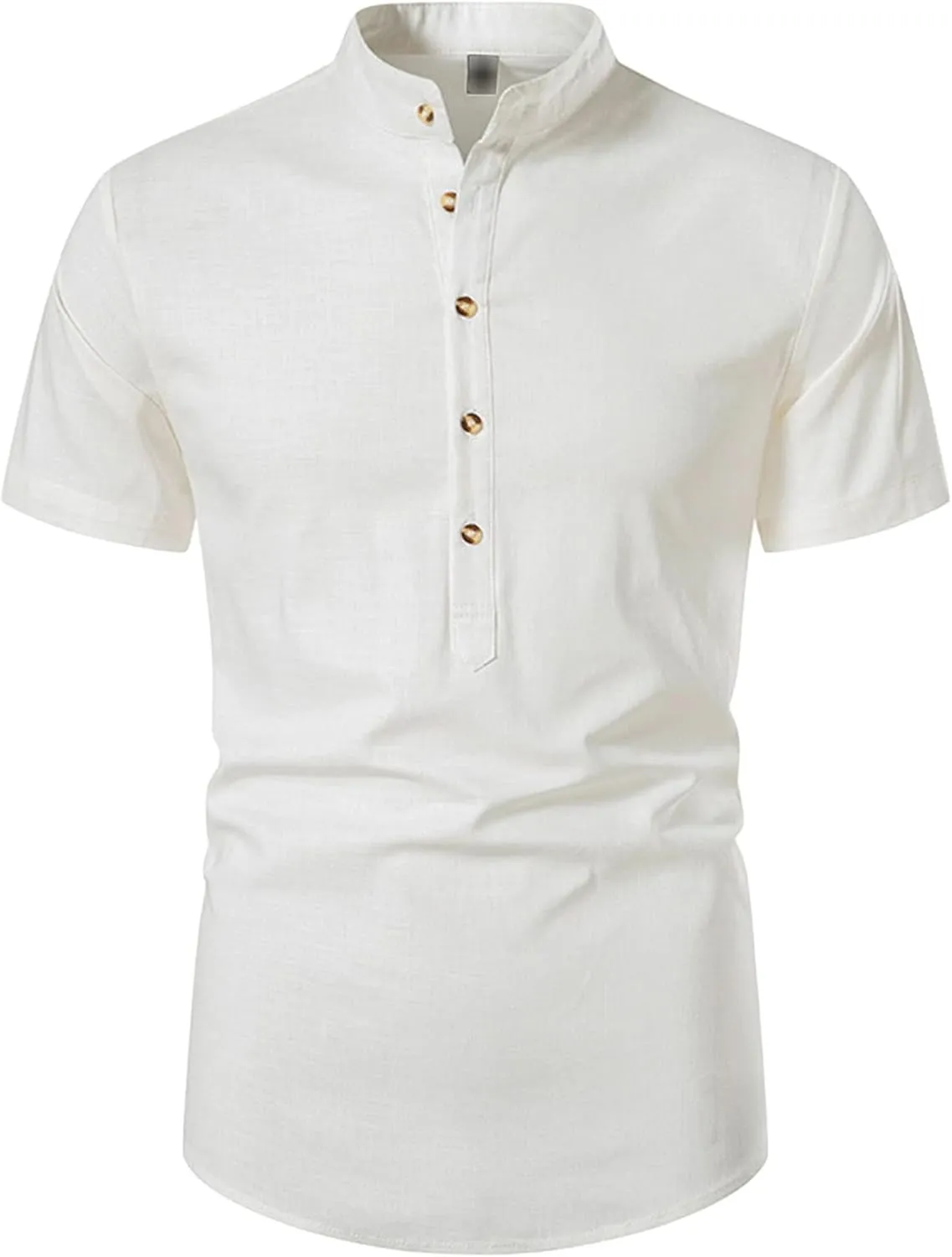 Button Down Short Sleeve Linen Shirts Summer Casual Cotton Beach Shirts Lightweight Banded Collar Henley Shirt