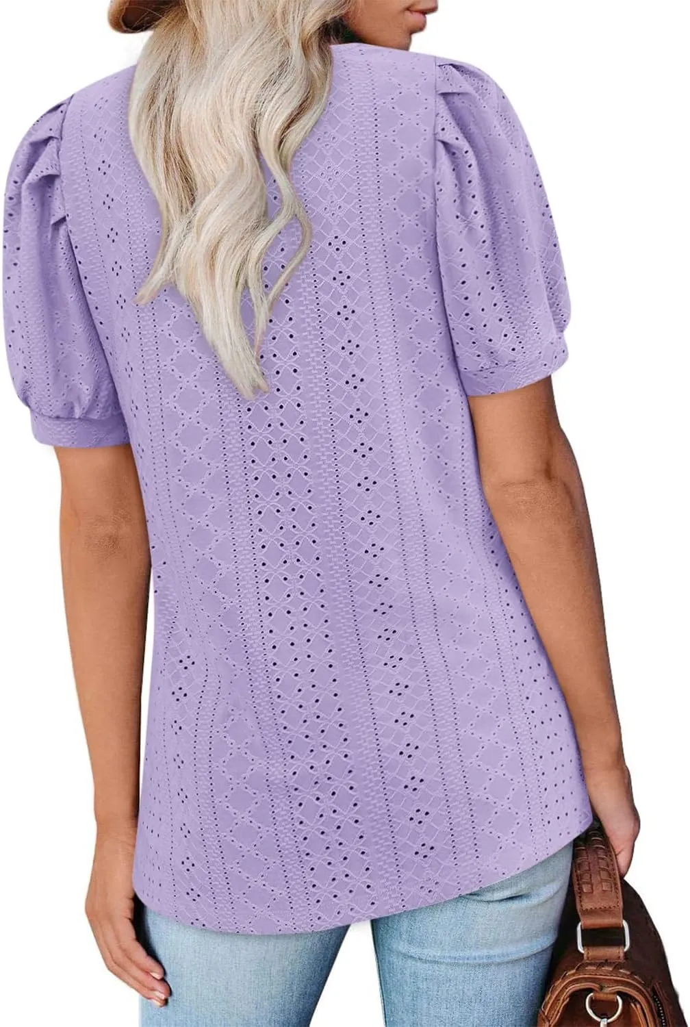 BZB Womens Summer Tops 2025 Square Neck Short Sleeve Tunic Tops Eyelet T-Shirts S-2XL