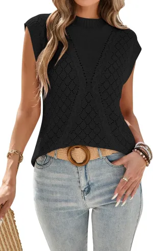 Cakulo Womens Crochet Cap Sleeve Summer Tops 2025 Sleeveless Cable Knit Sweater Vest Tank Tops