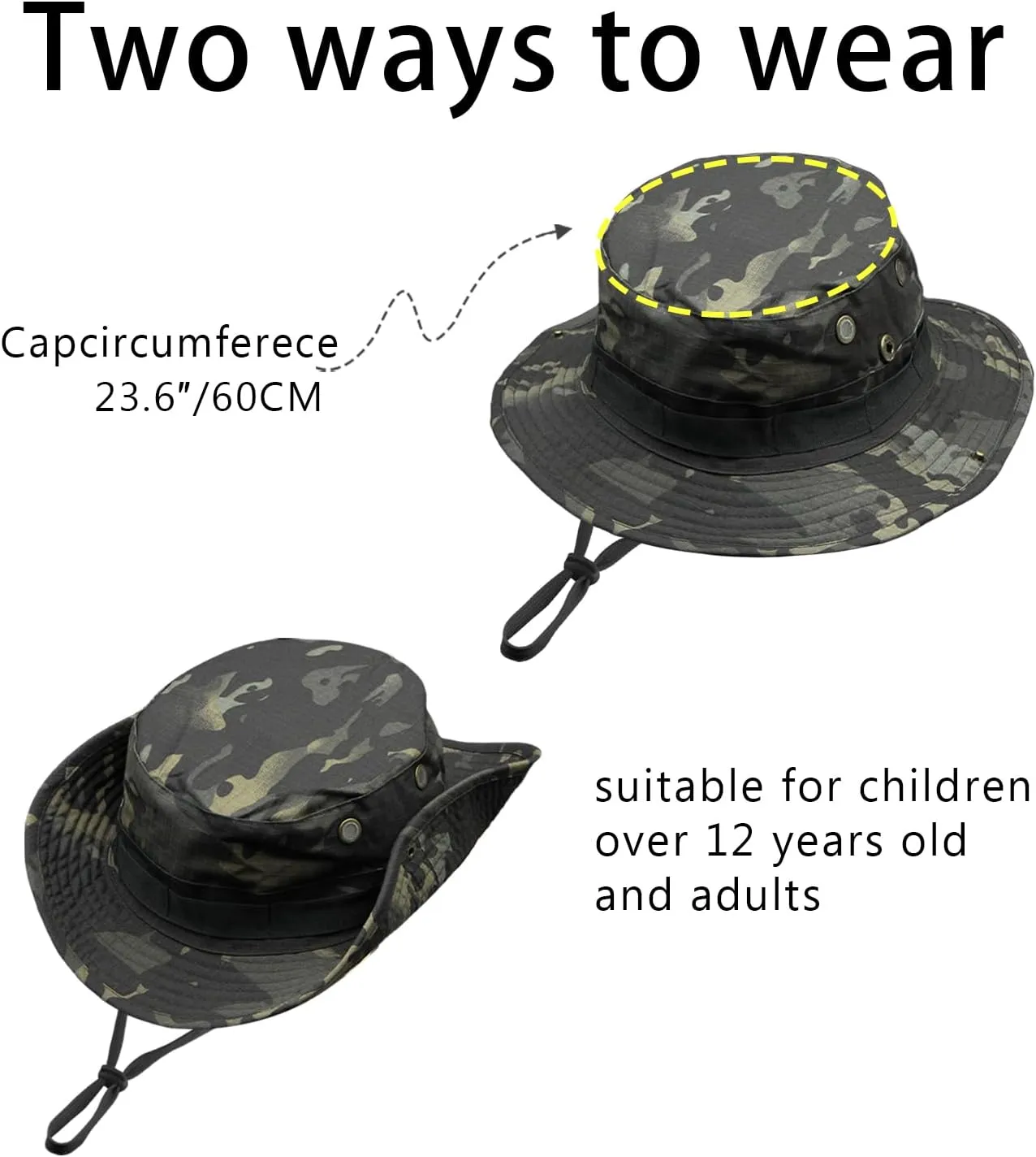 Camo Boonie Hat for Men Women, Military Tactical Wide Brim Bucket Hats, UPF50  Jungle Sun Hats for Fishing Hunting Safari