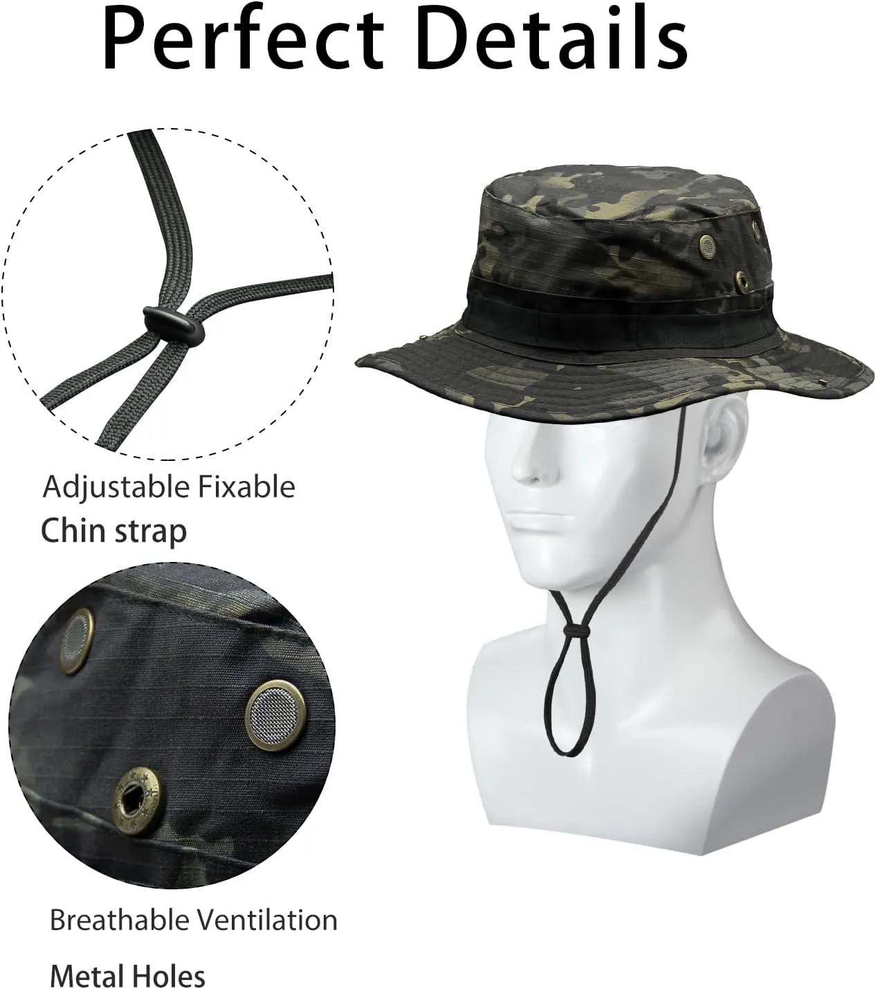 Camo Boonie Hat for Men Women, Military Tactical Wide Brim Bucket Hats, UPF50  Jungle Sun Hats for Fishing Hunting Safari