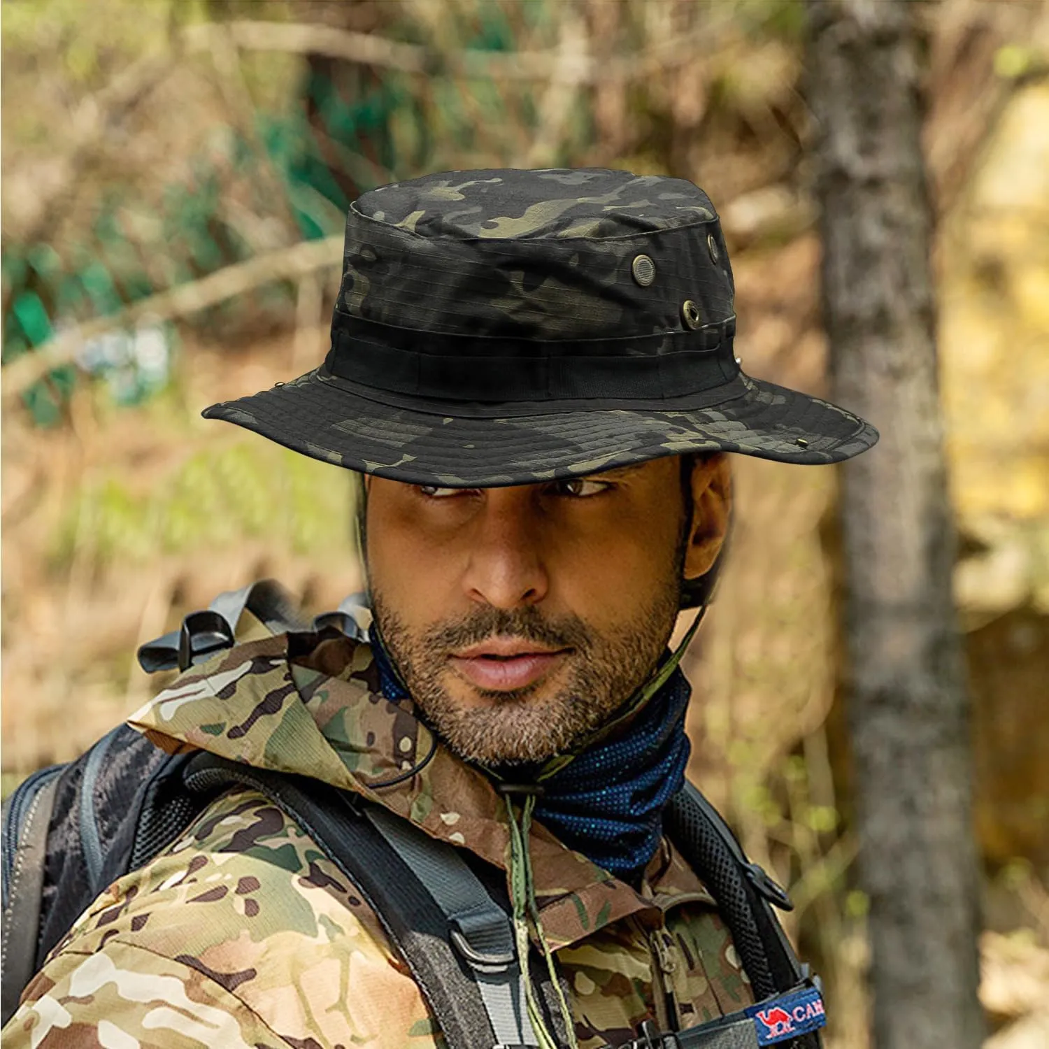 Camo Boonie Hat for Men Women, Military Tactical Wide Brim Bucket Hats, UPF50  Jungle Sun Hats for Fishing Hunting Safari