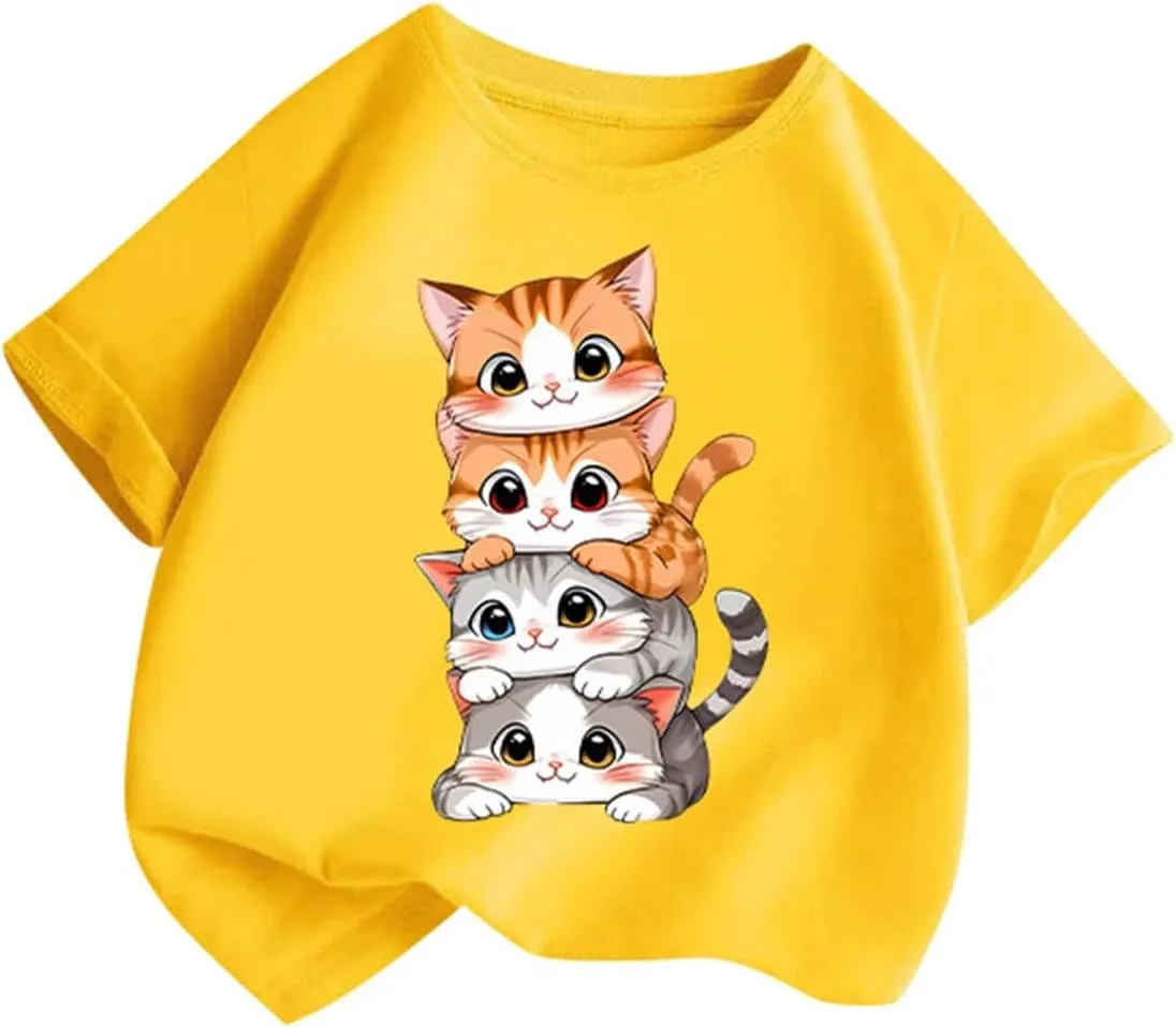 Casual Short Sleeve T-Shirt for Girls,Cute Print Cotton Crewneck Short Sleeve Tees Basic Tees Outfits Tops