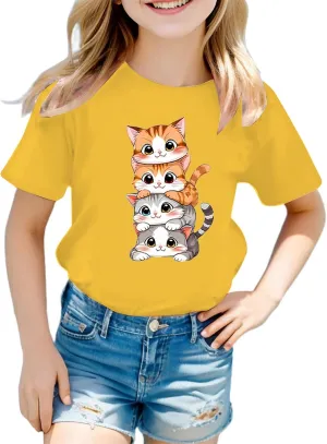 Casual Short Sleeve T-Shirt for Girls,Cute Print Cotton Crewneck Short Sleeve Tees Basic Tees Outfits Tops