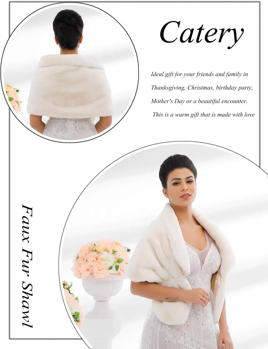 Catery Wedding Faux Shawls and Wraps Fur Stole Winter Cover Up Accessories for Women