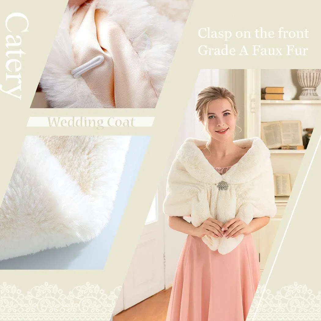 Catery Wedding Faux Shawls and Wraps Fur Stole Winter Cover Up Accessories for Women