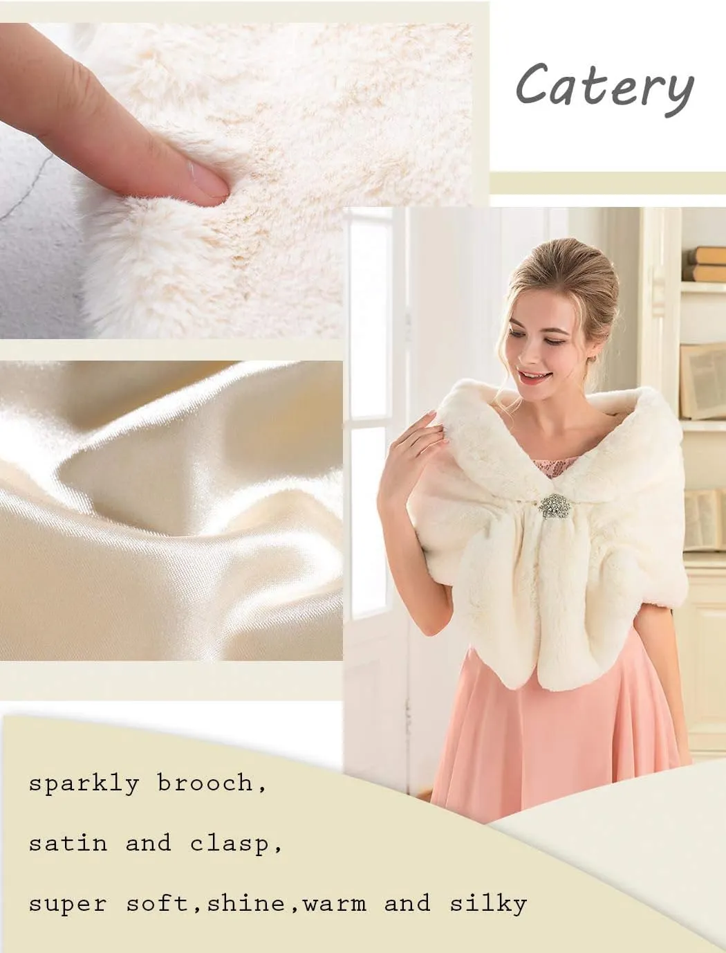 Catery Wedding Faux Shawls and Wraps Fur Stole Winter Cover Up Accessories for Women