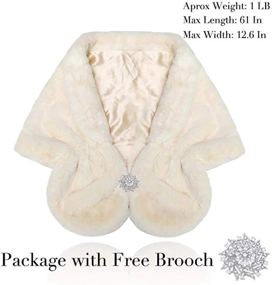 Catery Wedding Faux Shawls and Wraps Fur Stole Winter Cover Up Accessories for Women