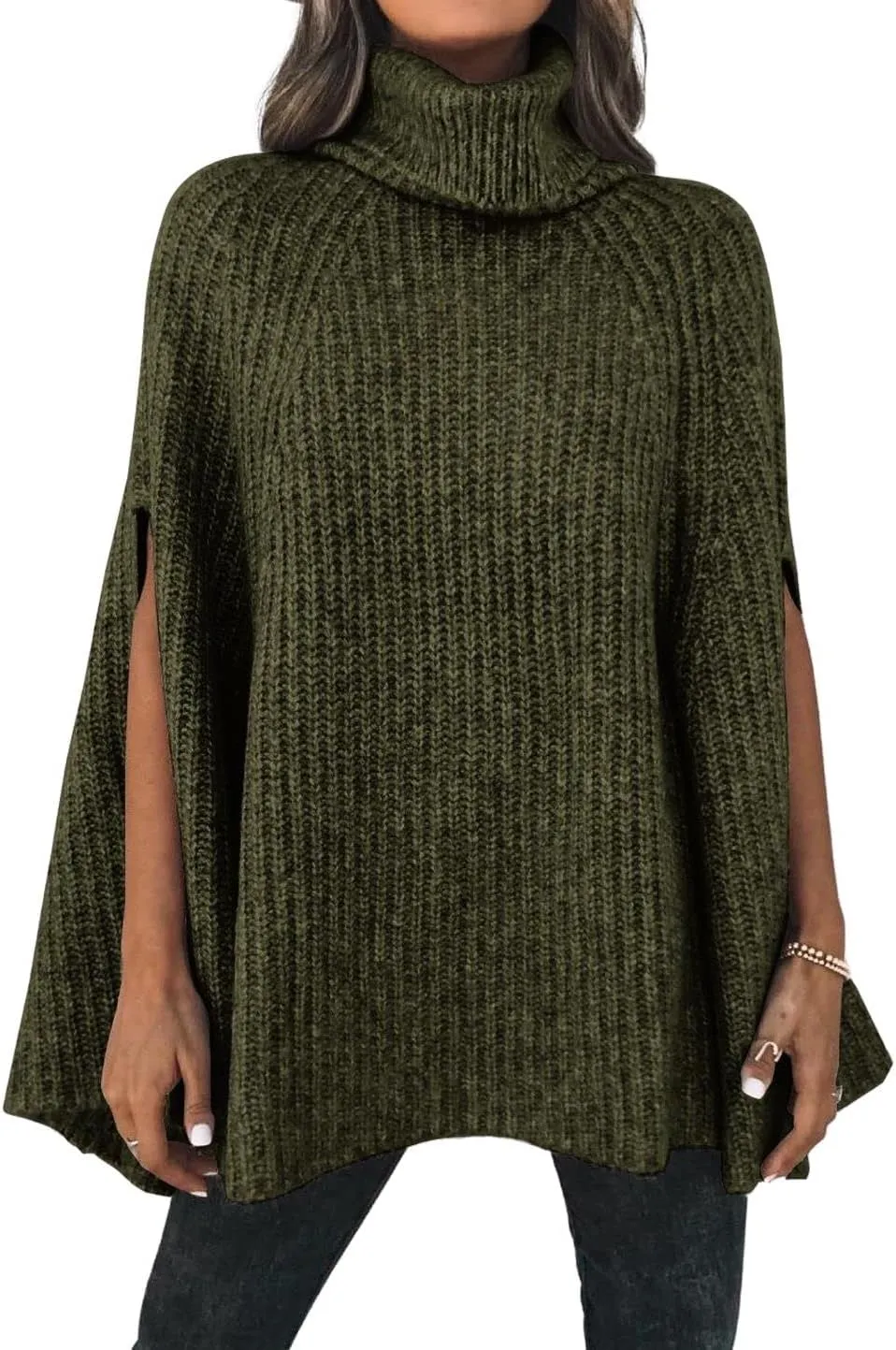 CHARTOU Women Winter Knit Turtleneck Poncho Sweater Shawl Wraps Chunky Oversized Knitted Pullover