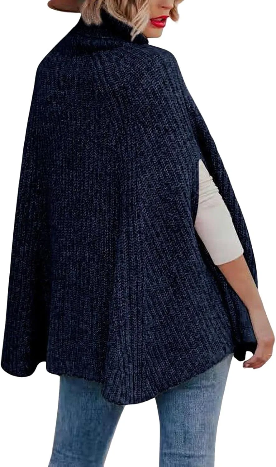 CHARTOU Women Winter Knit Turtleneck Poncho Sweater Shawl Wraps Chunky Oversized Knitted Pullover