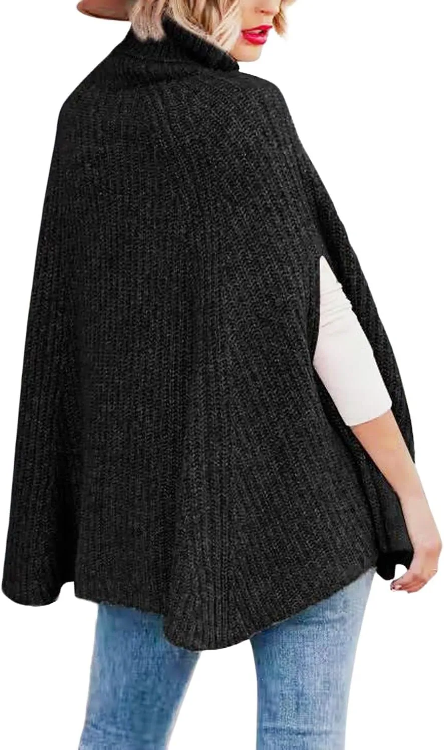 CHARTOU Women Winter Knit Turtleneck Poncho Sweater Shawl Wraps Chunky Oversized Knitted Pullover