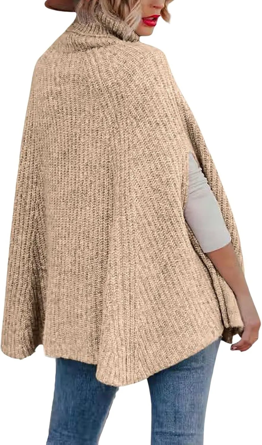 CHARTOU Women Winter Knit Turtleneck Poncho Sweater Shawl Wraps Chunky Oversized Knitted Pullover