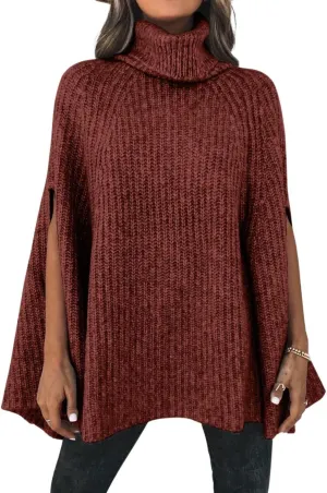 CHARTOU Women Winter Knit Turtleneck Poncho Sweater Shawl Wraps Chunky Oversized Knitted Pullover