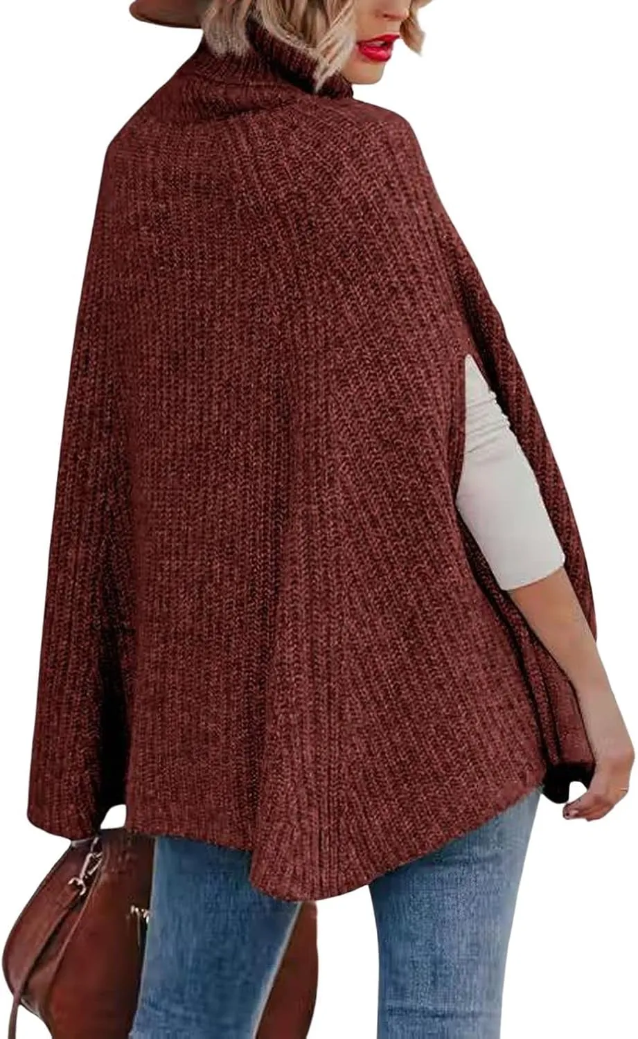 CHARTOU Women Winter Knit Turtleneck Poncho Sweater Shawl Wraps Chunky Oversized Knitted Pullover