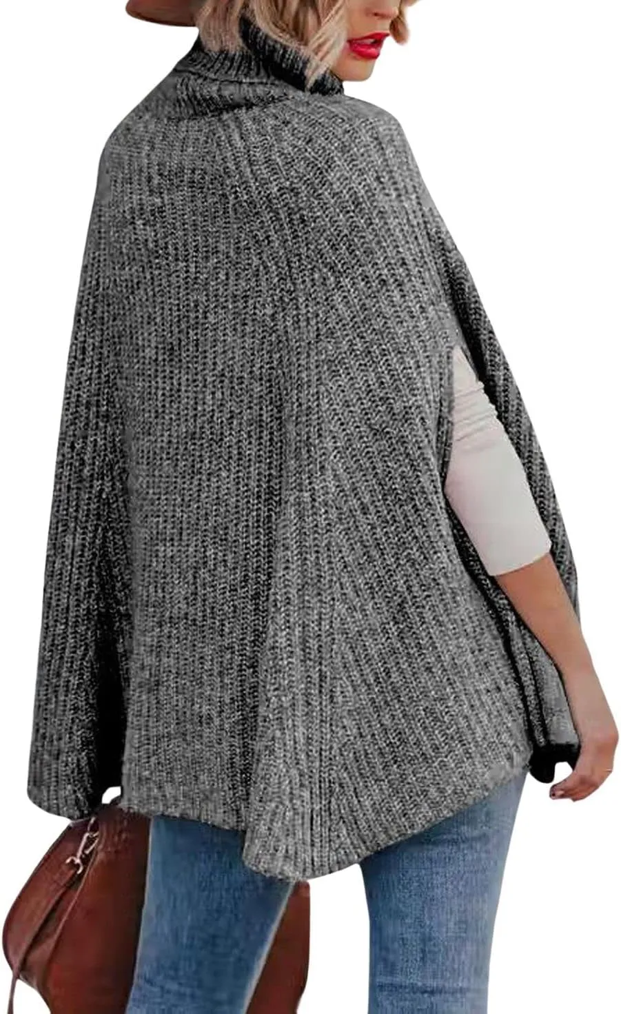 CHARTOU Women Winter Knit Turtleneck Poncho Sweater Shawl Wraps Chunky Oversized Knitted Pullover