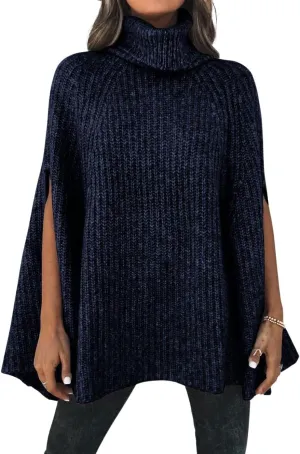 CHARTOU Women Winter Knit Turtleneck Poncho Sweater Shawl Wraps Chunky Oversized Knitted Pullover