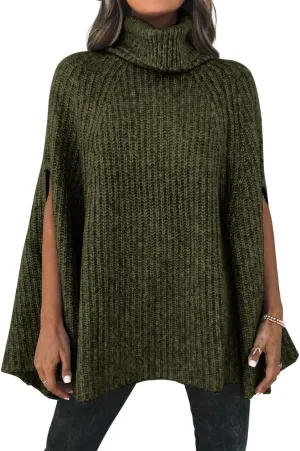 CHARTOU Women Winter Knit Turtleneck Poncho Sweater Shawl Wraps Chunky Oversized Knitted Pullover