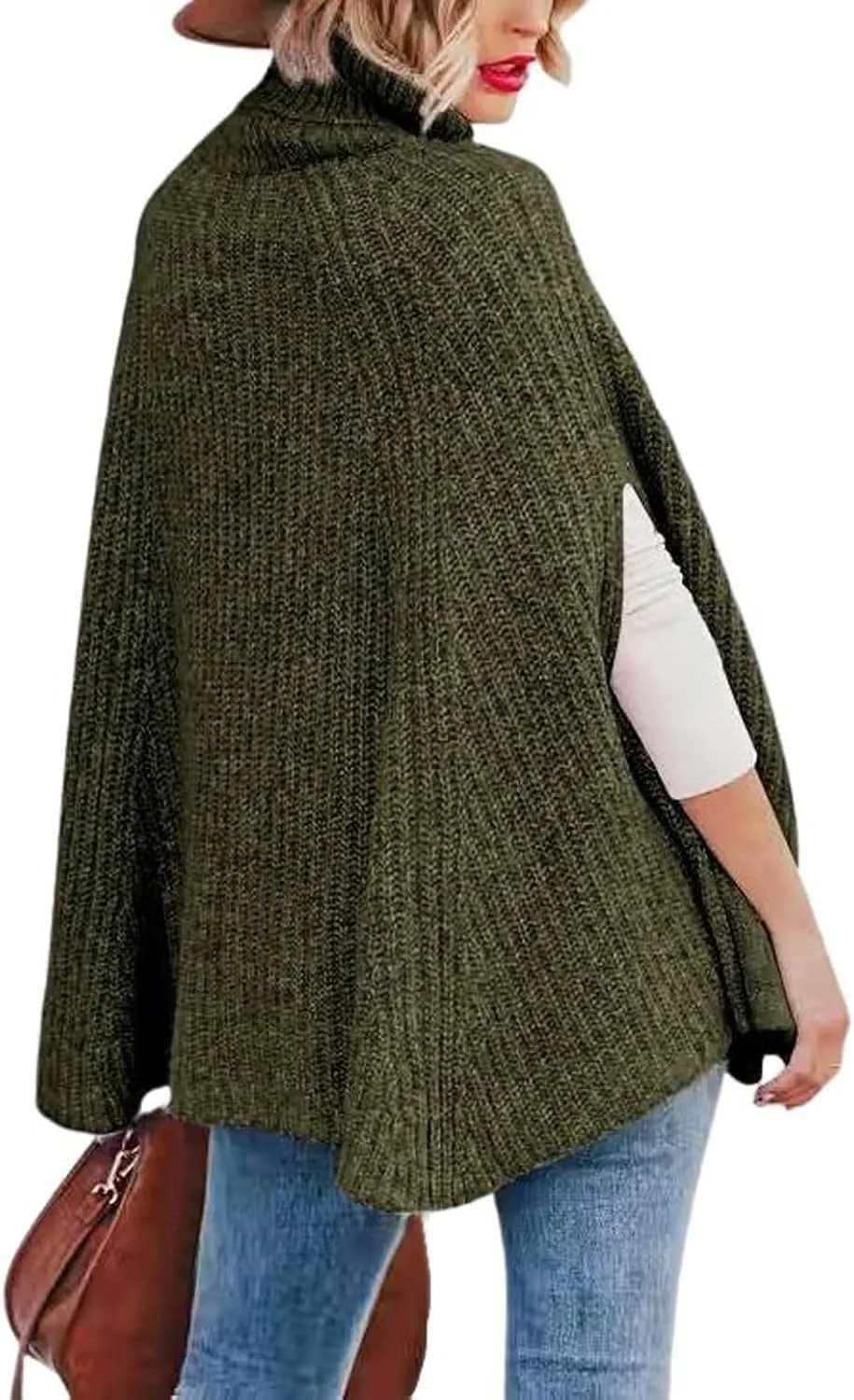 CHARTOU Women Winter Knit Turtleneck Poncho Sweater Shawl Wraps Chunky Oversized Knitted Pullover