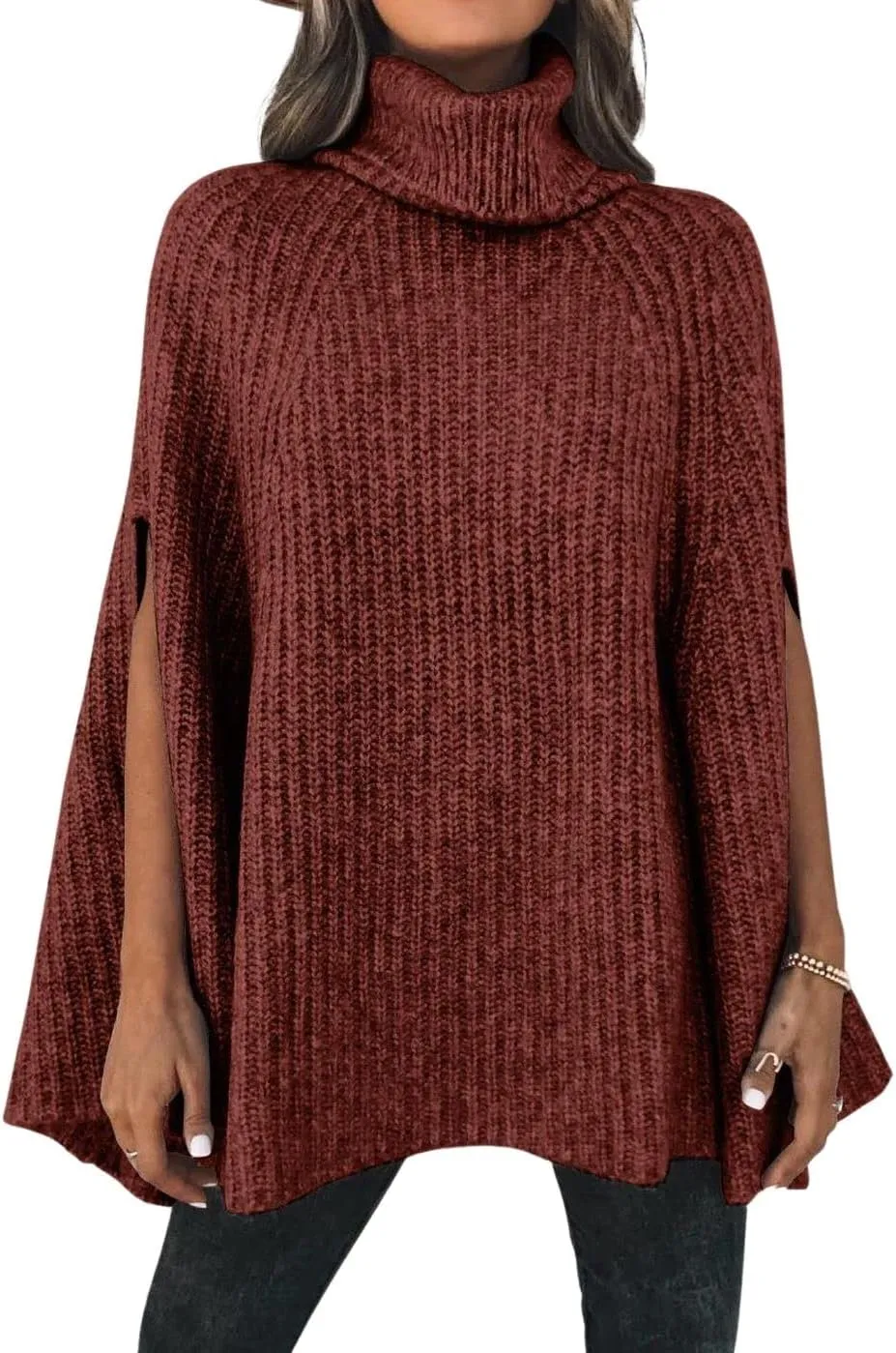 CHARTOU Women Winter Knit Turtleneck Poncho Sweater Shawl Wraps Chunky Oversized Knitted Pullover