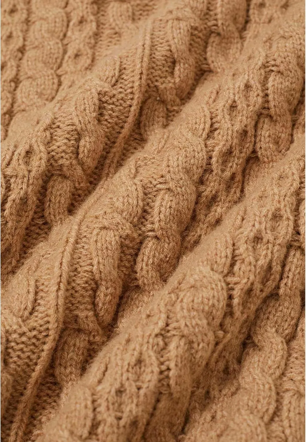CHICWISH Women Turtleneck Cable Knit Cape Sweater Chunky Fall Casual Pullover Top Elbow Sleeves Sweater Vest Camel