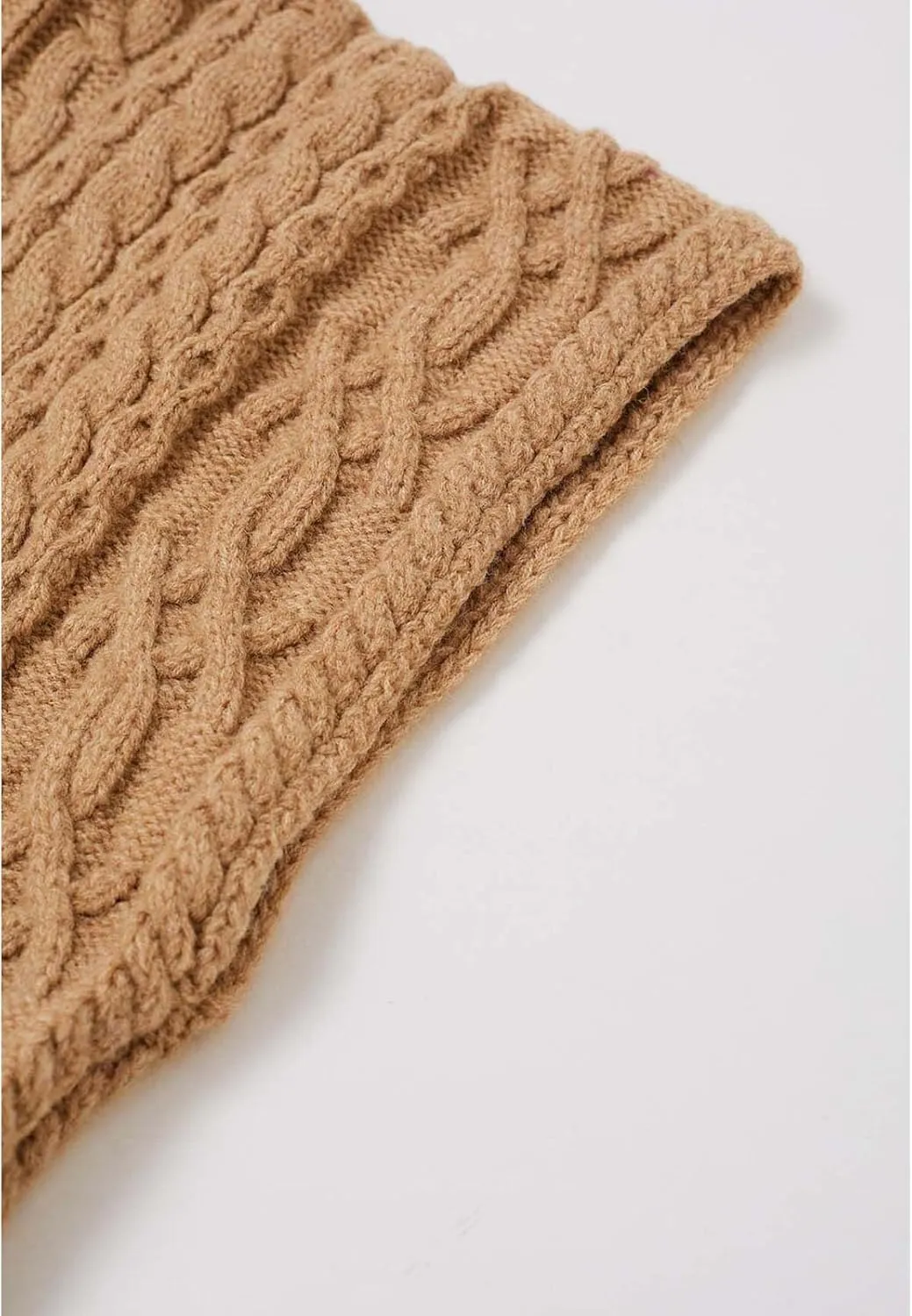 CHICWISH Women Turtleneck Cable Knit Cape Sweater Chunky Fall Casual Pullover Top Elbow Sleeves Sweater Vest Camel