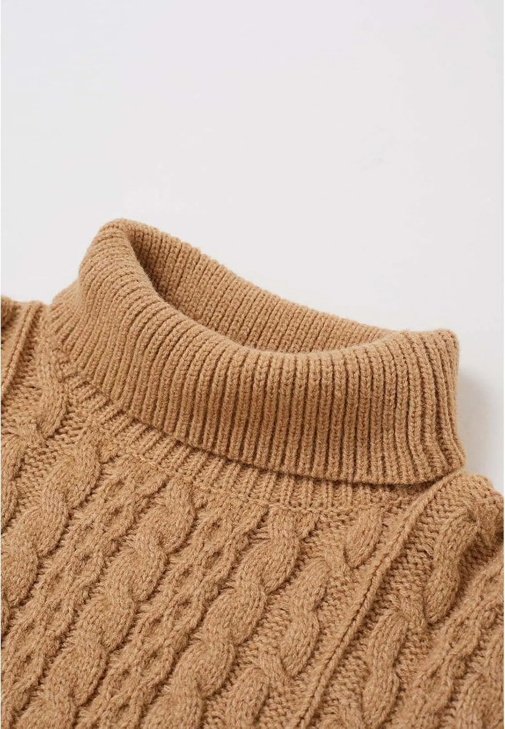 CHICWISH Women Turtleneck Cable Knit Cape Sweater Chunky Fall Casual Pullover Top Elbow Sleeves Sweater Vest Camel