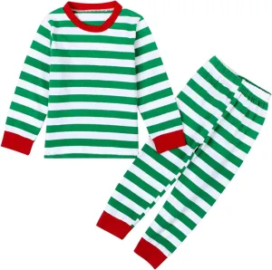 Christmas Stripe ajamas Set for Kids Toddler Boy Girl Cotton Long Sleeve leepwear Snug Fit oungeear js 2PC