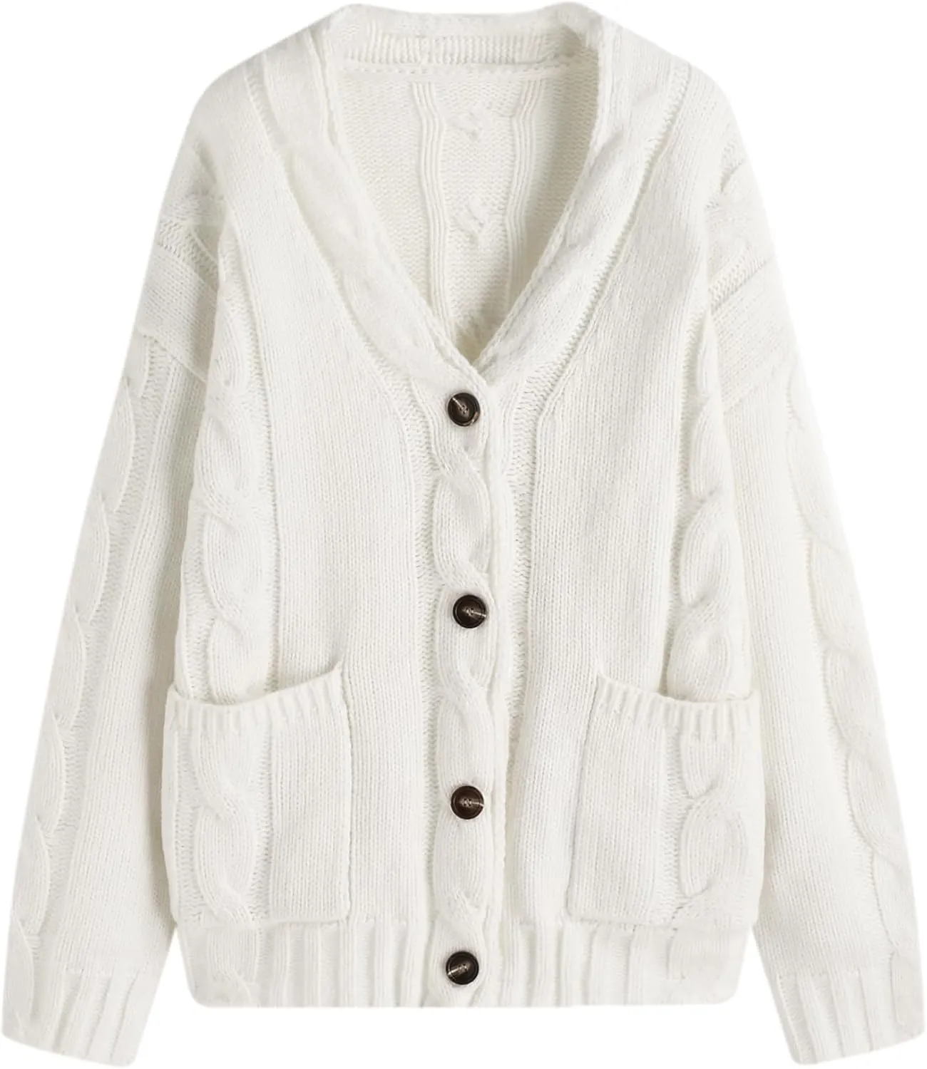 CIDER Cardigan Sweater for Women V Neck Cable Knit Long Sleeve Button Down Tops with Pockets