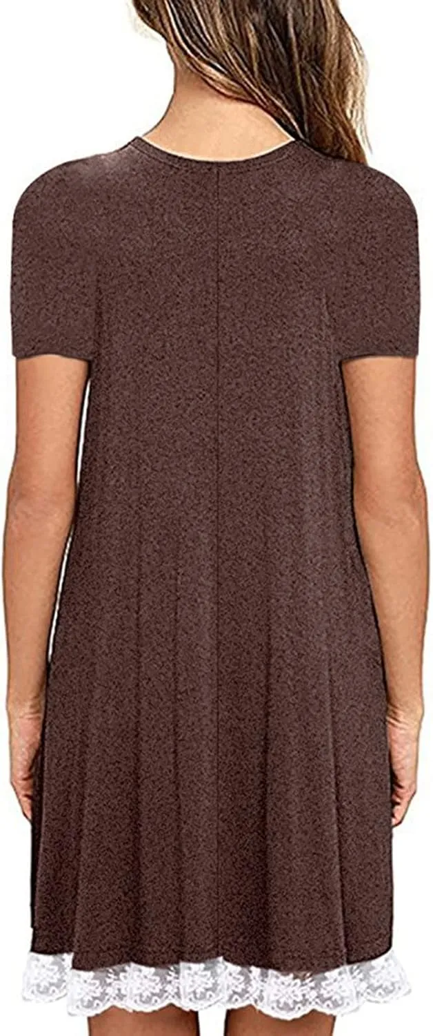 Cotton Dress for Women 2025 Summer Casual Loose Lace Hem Dresses Short Sleeve Tshirt Pajamas Gown for Homewear