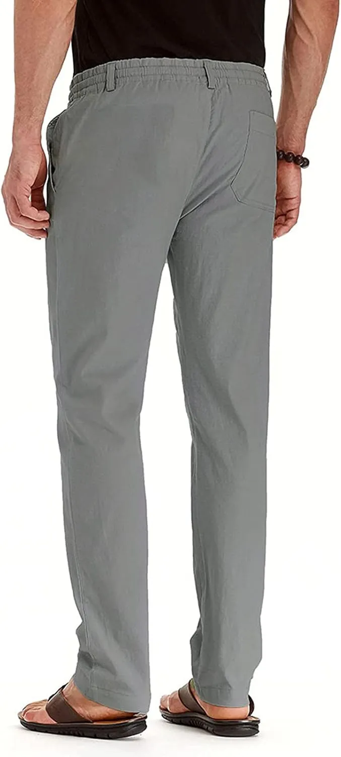 Cotton Men's Casual Elastic Waist Drawstring Straight Leg Comfortable Lounge Daily Summer Beachwear Relaxed Bottoms