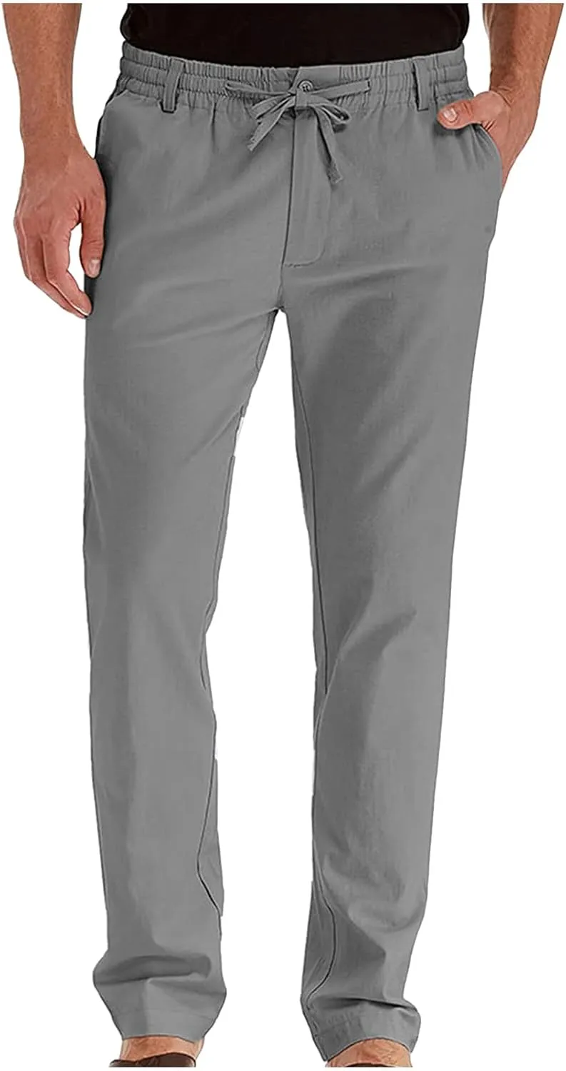 Cotton Men's Casual Elastic Waist Drawstring Straight Leg Comfortable Lounge Daily Summer Beachwear Relaxed Bottoms