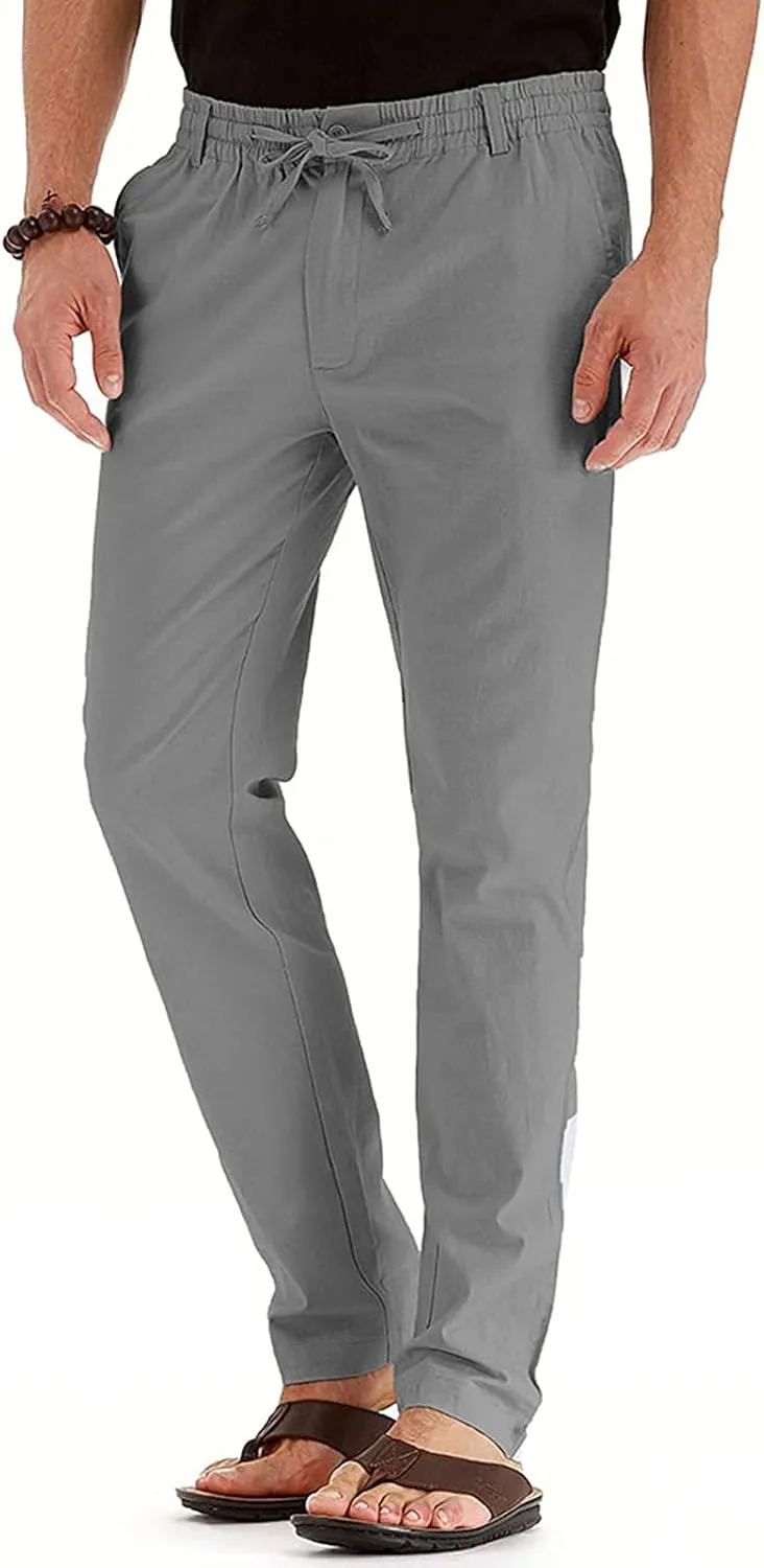 Cotton Men's Casual Elastic Waist Drawstring Straight Leg Comfortable Lounge Daily Summer Beachwear Relaxed Bottoms