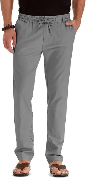 Cotton Men's Casual Elastic Waist Drawstring Straight Leg Comfortable Lounge Daily Summer Beachwear Relaxed Bottoms