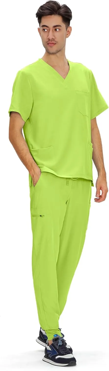 COZYFIT Scrubs for Men - 4 Pockets V-Neck Scrub Top and 7 Pockets Jogger Pants Mens Scrubs Set