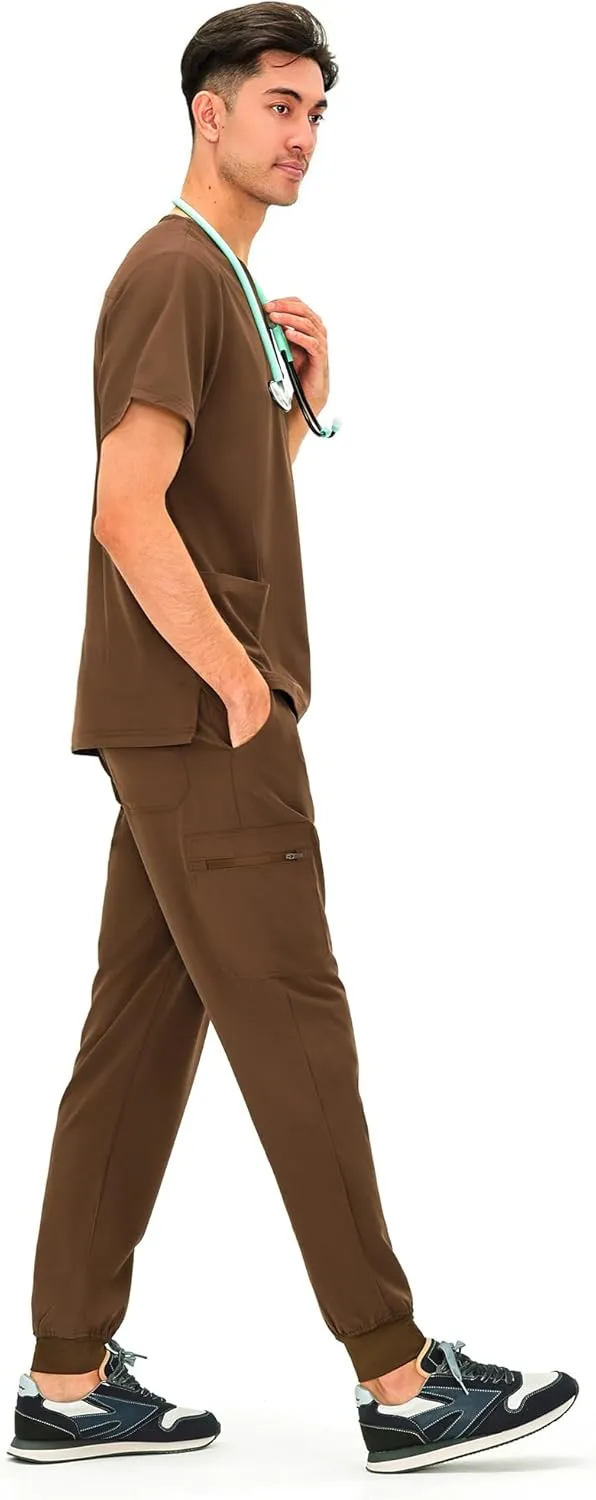 COZYFIT Scrubs for Men - 4 Pockets V-Neck Scrub Top and 7 Pockets Jogger Pants Mens Scrubs Set