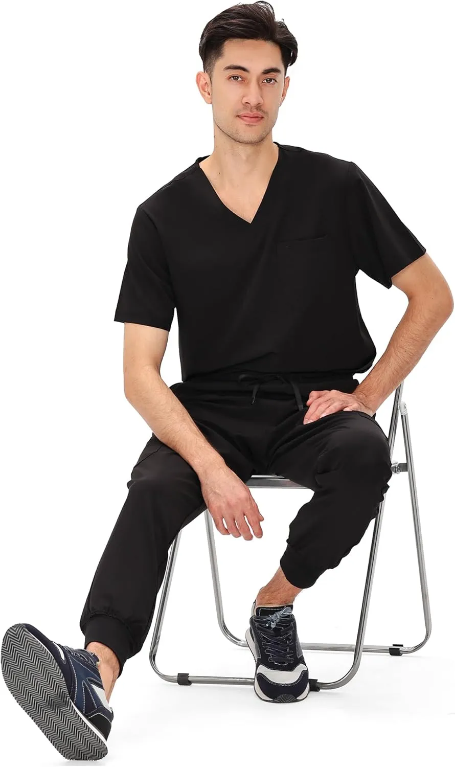 COZYFIT Scrubs for Men - 4 Pockets V-Neck Scrub Top and 7 Pockets Jogger Pants Mens Scrubs Set
