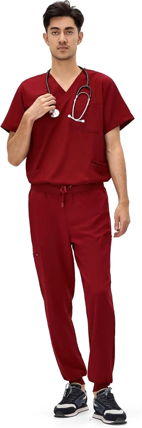 COZYFIT Scrubs for Men - 4 Pockets V-Neck Scrub Top and 7 Pockets Jogger Pants Mens Scrubs Set