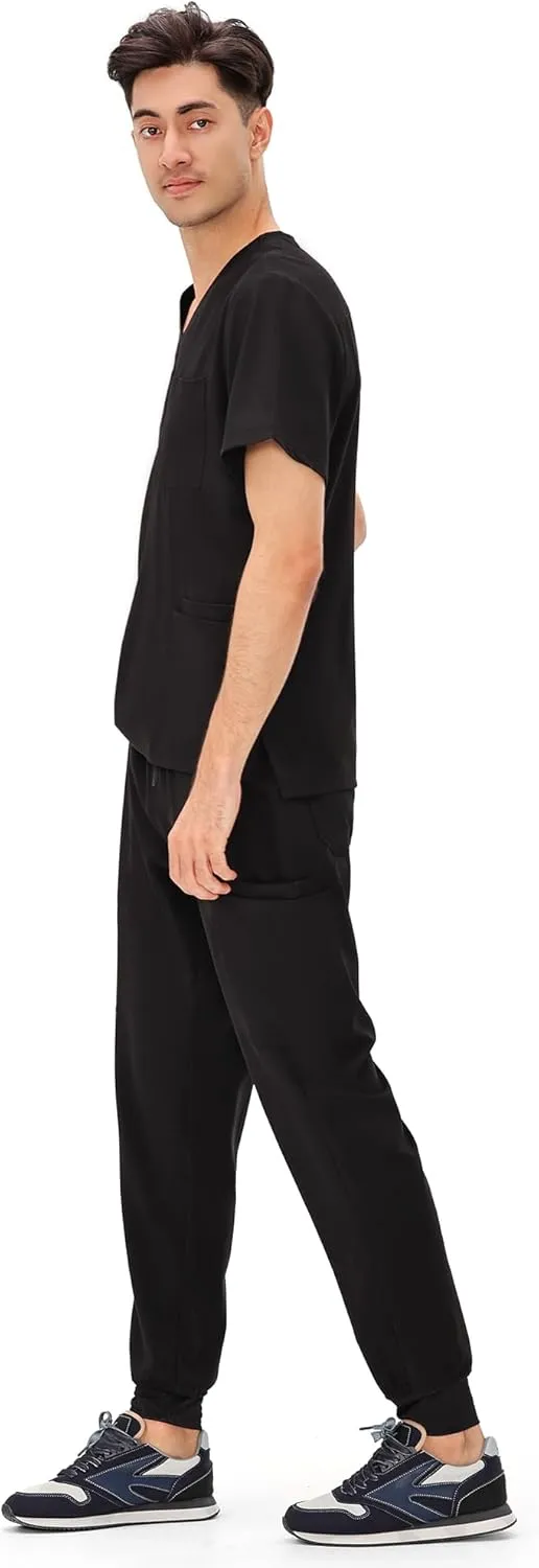 COZYFIT Scrubs for Men - 4 Pockets V-Neck Scrub Top and 7 Pockets Jogger Pants Mens Scrubs Set