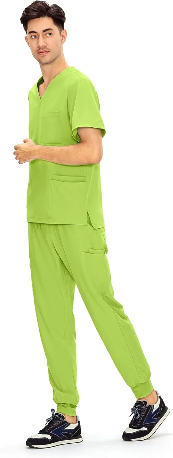 COZYFIT Scrubs for Men - 4 Pockets V-Neck Scrub Top and 7 Pockets Jogger Pants Mens Scrubs Set