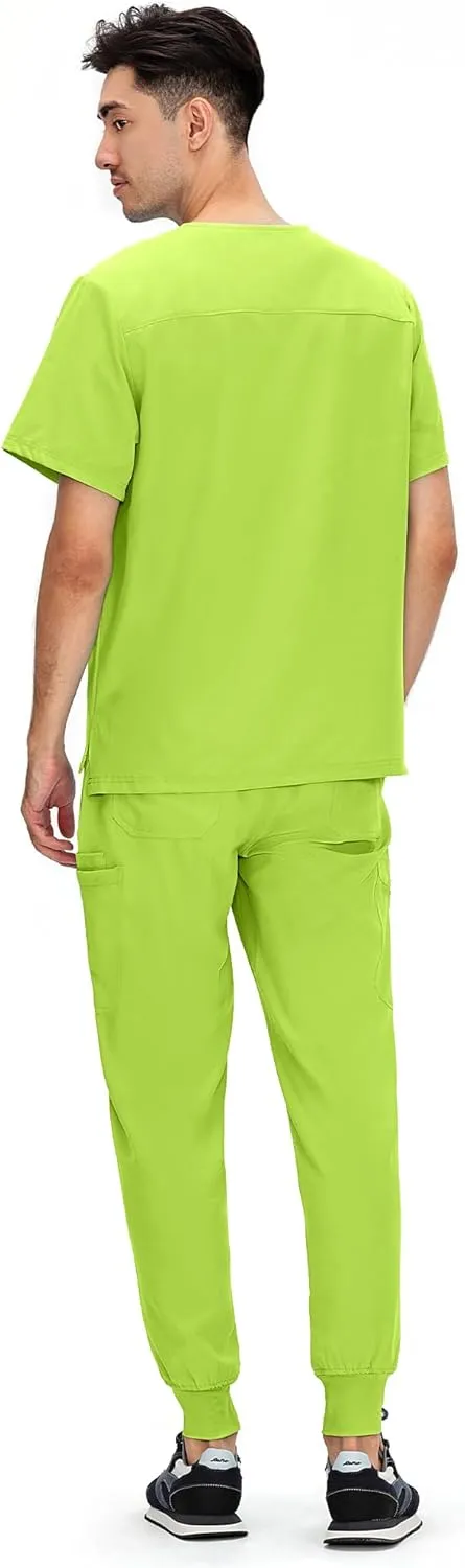 COZYFIT Scrubs for Men - 4 Pockets V-Neck Scrub Top and 7 Pockets Jogger Pants Mens Scrubs Set