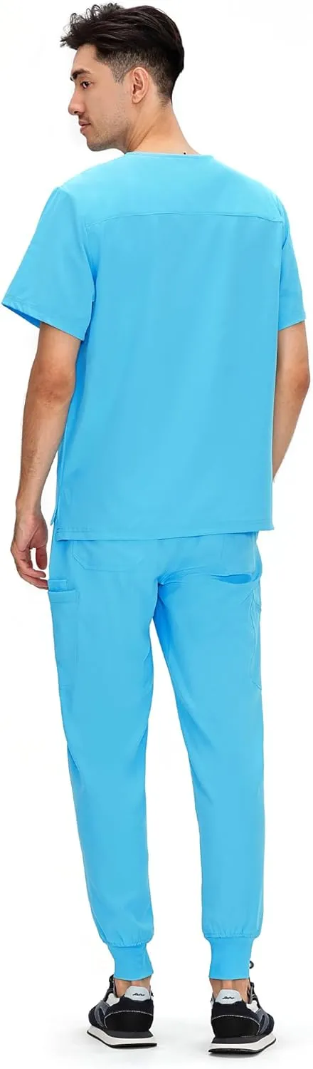 COZYFIT Scrubs for Men - 4 Pockets V-Neck Scrub Top and 7 Pockets Jogger Pants Mens Scrubs Set