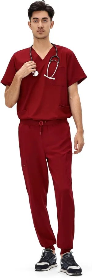COZYFIT Scrubs for Men - 4 Pockets V-Neck Scrub Top and 7 Pockets Jogger Pants Mens Scrubs Set