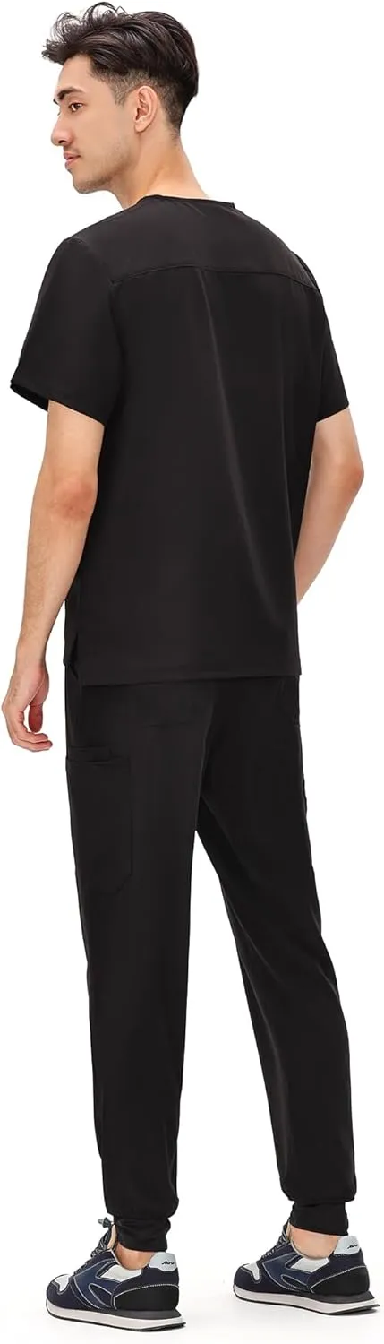COZYFIT Scrubs for Men - 4 Pockets V-Neck Scrub Top and 7 Pockets Jogger Pants Mens Scrubs Set